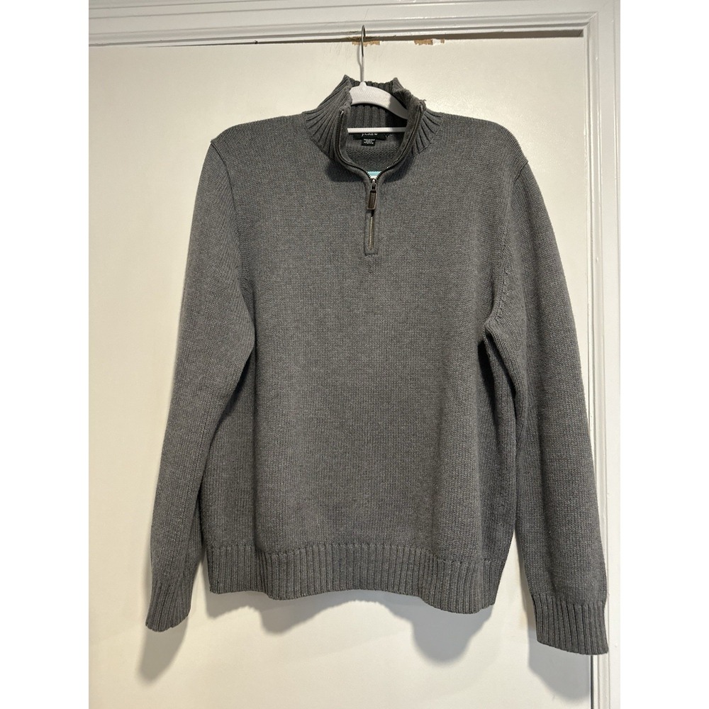 J Crew Men's 1/4 Zip Sweater Sz: L 100% Cotton Collar Pullover Dusty Gray